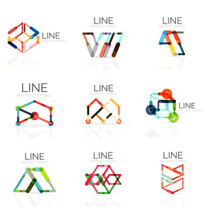 这套线性抽象标识，已连接的五彩的网段线在几何图