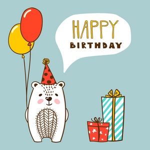 快乐的生日贺卡与可爱熊-图照片