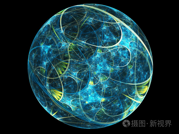 抽象的蓝色分形星球数码艺术作品的创意图形设计