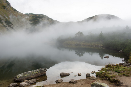 与山树景观和一条河在前面