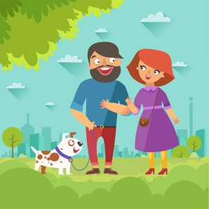 时尚情侣遛狗照片