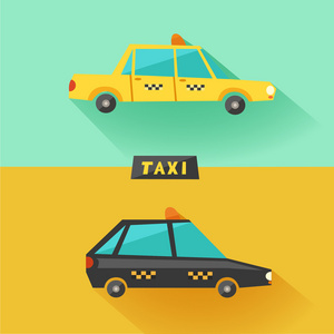 黄色和复古黑色出租车