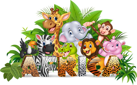 可爱的卡通野生动物词非洲