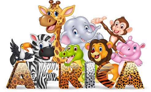 卡通野生动物词非洲那辆红色轿车卡通动物非洲动物卡通摆姿势卡通小