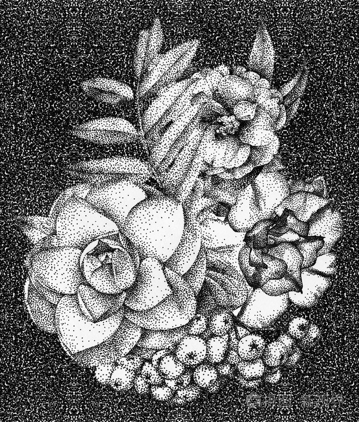 不同颜色的花和植物手工绘制的组成