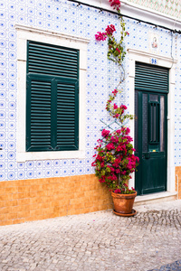 一个不错的街区，与白墙的房子在葡萄牙小镇