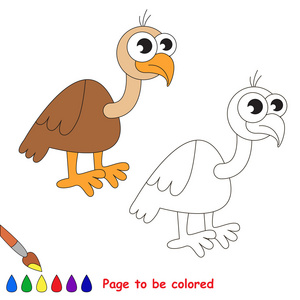 页是彩色可爱的卡通秃鹫在白色背景的儿童版画, t恤, 彩色书, 有趣和