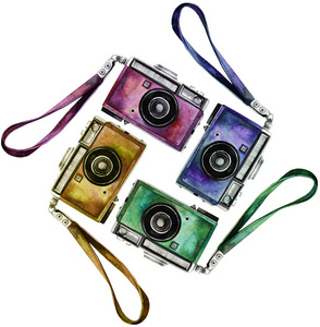 水彩的老式复古相机