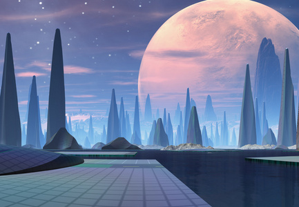 未来派外星人之城3d 立体计算机图稿