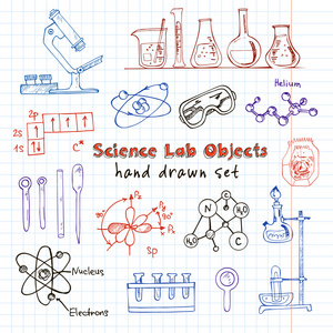 涂鸦科学实验室物体的收集。