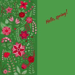 花卡设计 花和叶涂鸦元素。由花和草药的插图。矢量装饰的邀请。春天的元素。花卉的涂鸦