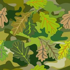 无缝暗卡其布的迷彩与橡树叶照片