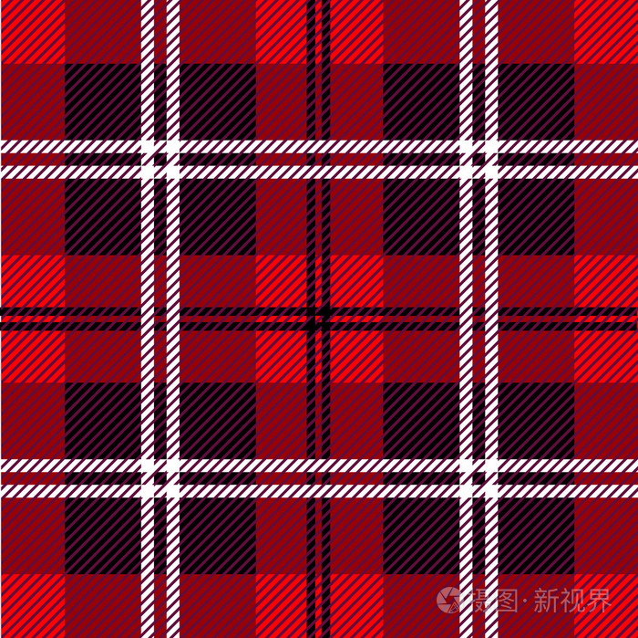 创意的黑色和红色格仔的格子无缝模式与条纹和对角孵化