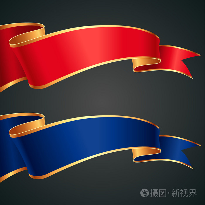 红色和蓝色的缎带一套