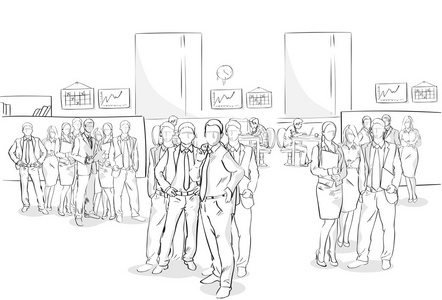 素描业务素描商人人群办公室内部业务团队手绘人照片