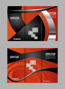 红颜色多边形的几何元素样式业务三栏式小册子模板。公司的小册子，封面设计