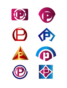 设置的字母 P 标志品牌标识公司矢量符号设计模板