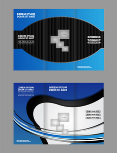 蓝色风格三栏式小册子设计。公司的小册子，封面模板