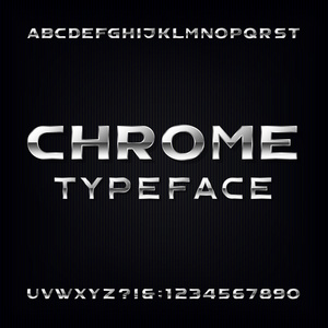 Chrome 字母表矢量字体。现代金属粗体字母和数字