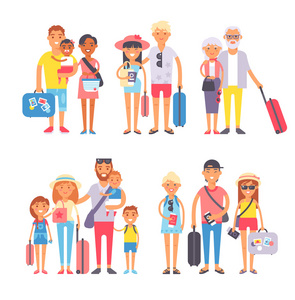 旅行的家庭团体一起度假的人的角色