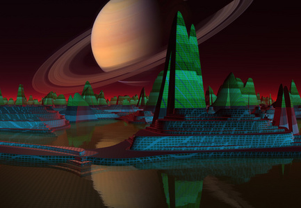 未来派外星人之城3d 立体计算机图稿