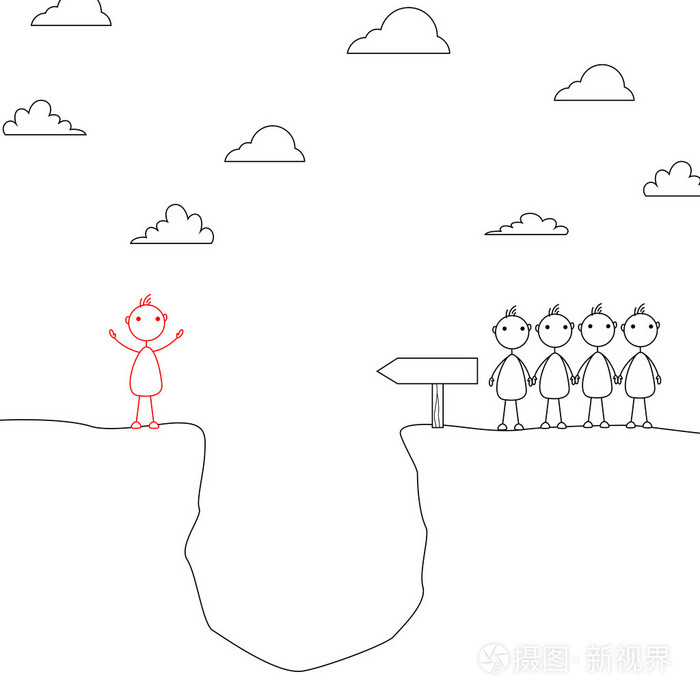 棍子男子悬崖边上一的另一边插画-正版商用图片1n8rru-摄图新视界