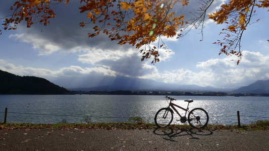 日本河口湖美丽的秋天风景和背景，