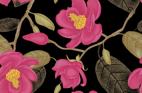 孤立的玉兰花无缝模式与木兰绽放美丽玉兰花绽放美丽玉兰花无缝的玉兰