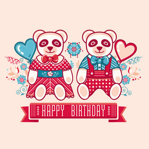 生日。 孩子们的生日聚会。 新生儿。 可爱的熊猫。 祝贺你