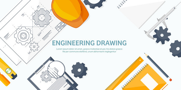 矢量图。工程和建筑。绘图 施工。建筑项目。设计素描。工作区的工具。规划 建筑