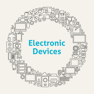 电子设备线条艺术图标集圈