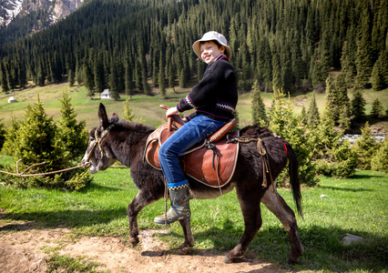 农家男孩男孩骑驴照片