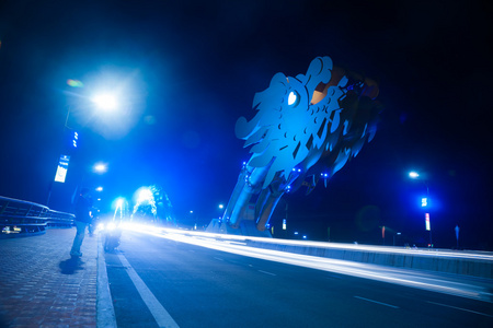 在越南岘港市龙大桥夜景