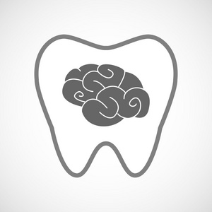 线艺术牙图标与大脑