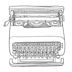 罕见的老式打字机线艺术插图