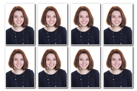 识别护照，拼贴的照片 8 张女孩的照片
