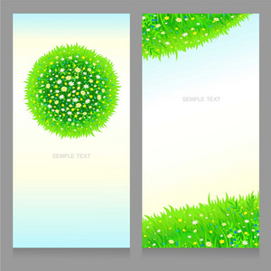 两张牌  绿色草甸与花 草球