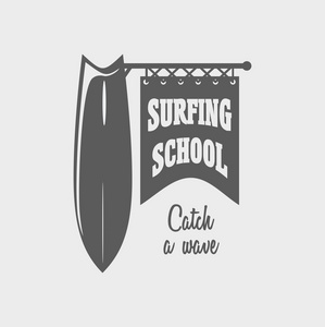 冲浪板冲浪学校标志 标志或标签设计模板