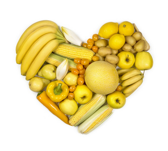 黄色的水果和蔬菜的心