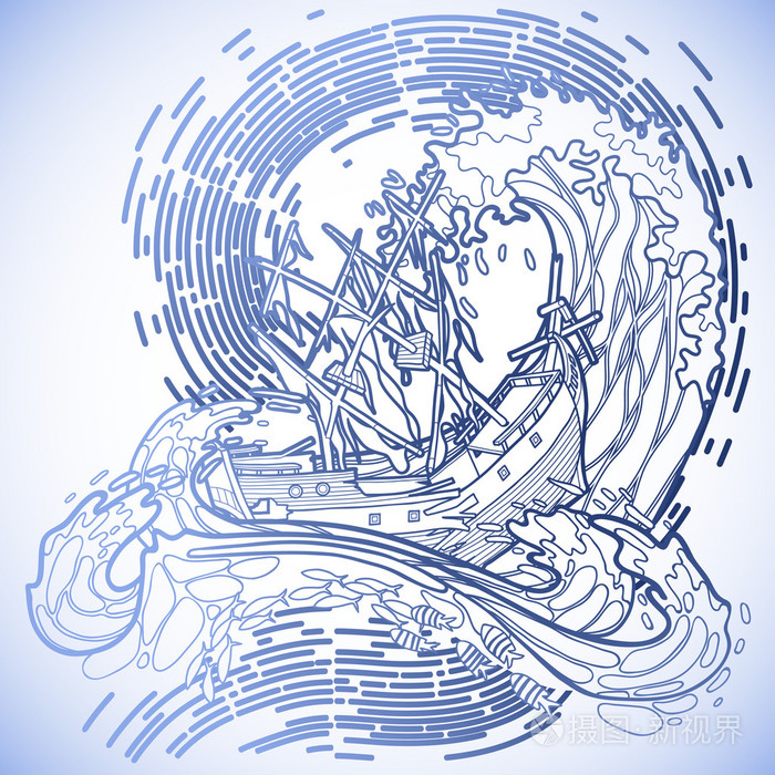 暴风雨中的古代沉船