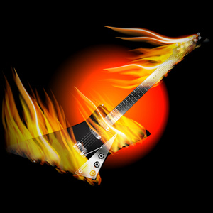 在火和火焰的电动摇滚吉他。