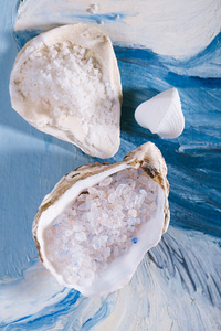 在蓝色的海贝壳牡蛎海盐