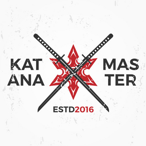 中国明星的脚日本忍者标志. 片假名主徽章设计. 老式忍者照片