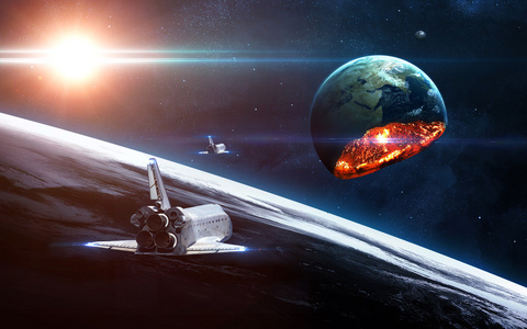 世界末日的背景-行星地球爆炸,世界末日插画,结束的时间.