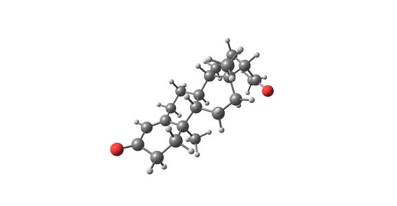 黄体酮分子结构上白色孤立三维图