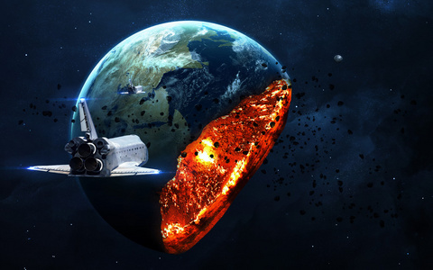 地球末日世界末日的背景行星地球爆炸,世界末日插画,结束的时间.