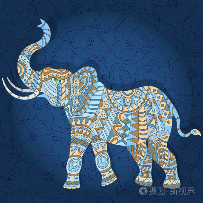 与抽象大象在黑暗的花卉背景图插画-正版商用图片1na0yx-摄图新视界