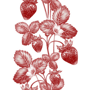 带有花卉和草莓的矢量无缝图案