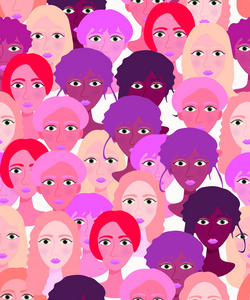 妇女 女童紫色粉红色的脸。无缝的矢量图
