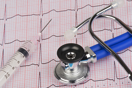 心电图机或心电图与听诊器和注射器